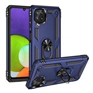 Protector de telefon din plastic Defender (rezistență medie la impact, interior din silicon, inel de suport pentru telefon, placă metalică încorporată) ALBASTRU ÎNCHIS Samsung Galaxy A22 4G (SM-A225), Samsung Galaxy M22 (SM-M225F)