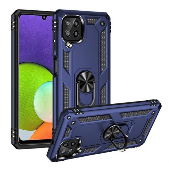 Protector de telefon din plastic Defender (rezistență medie la impact, interior din silicon, inel de suport pentru telefon, placă metalică încorporată) ALBASTRU ÎNCHIS Samsung Galaxy A22 4G (SM-A225), Samsung Galaxy M22 (SM-M225F)