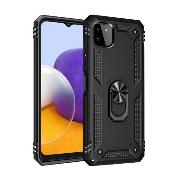 Protector de telefon din plastic Defender (rezistență medie la impact, interior din silicon, inel de suport pentru telefon, placă metalică încorporată) NEGRU Samsung Galaxy A22 5G (SM-A226)