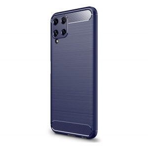 Protector de telefon din silicon (rezistență medie la impact, colț cu pernă de aer, periat, model carbon) ALBASTRU ÎNCHIS Samsung Galaxy A22 4G (SM-A225), Samsung Galaxy M22 (SM-M225F)