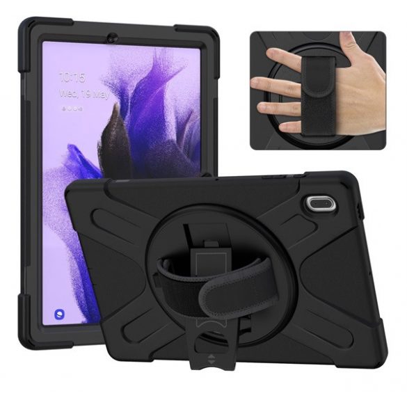 Protector de telefon din plastic Defender (rezistenta la impact, suport, 360° + curea de mana) NEGRU Samsung Galaxy Tab S7 FE WIFI (SM-T730), Samsung Galaxy Tab S7 FE 5G (SM-T736)