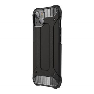 Protector de telefon din plastic Defender (rezistenta la impact mediu, colt cu perna de aer, interior din silicon, efect metalic) NEGRU Apple iPhone 13 mini