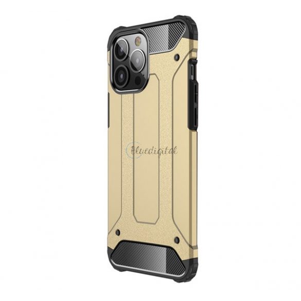 Protector de telefon din plastic Defender (rezistență medie la impact, colț cu pernă de aer, interior din silicon, efect metalic) GOLD Apple iPhone 13 Pro Max