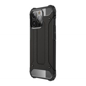 Protector de telefon din plastic Defender (rezistenta la impact mediu, colt cu perna de aer, interior din silicon, efect metalic) NEGRU Apple iPhone 13 Pro