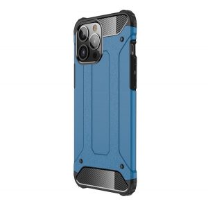 Protector de telefon din plastic Defender (rezistenta medie la impact, colt cu perna de aer, interior din silicon, efect metalic) ALBASTRU DESCHI Apple iPhone 13 Pro Max