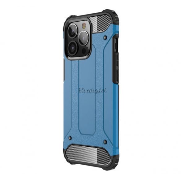 Protector de telefon din plastic Defender (rezistenta medie la impact, colt cu perna de aer, interior din silicon, efect metalic) ALBASTRU DESCHI Apple iPhone 13 Pro