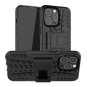 Protector de telefon din plastic Defender (rezistenta la impact mediu, interior din silicon, suport, model cauciuc auto) NEGRU Apple iPhone 13 Pro