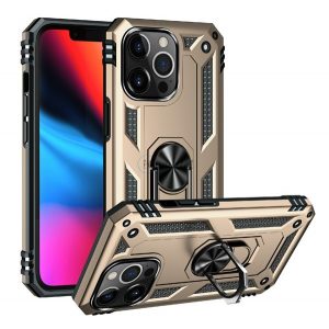 Protector de telefon din plastic Defender (rezistență medie la impact, interior din silicon, inel suport telefon, placă metalică încorporată) GOLD Apple iPhone 13 Pro Max