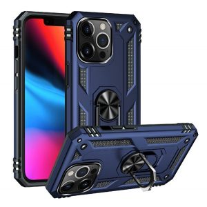 Protector de telefon din plastic Defender (rezistență medie la impact, interior din silicon, inel de suport pentru telefon, placă metalică încorporată) ALBASTRU ÎNCHIS Apple iPhone 13 Pro