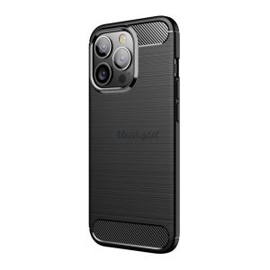 Protector de telefon din silicon (rezistență medie la impact, colț cu pernă de aer, periat, model carbon) NEGRU Apple iPhone 13 Pro