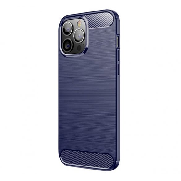 Protector de telefon din silicon (rezistență medie la impact, colț cu pernă de aer, periat, model carbon) ALBASTRU ÎNCHIS Apple iPhone 13 Pro Max