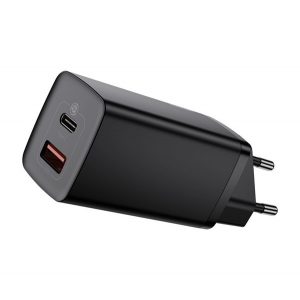 BASEUS Încărcător AC USB+Type-C (65W, GaN2, încărcător rapid PD 3.0) NEGRU