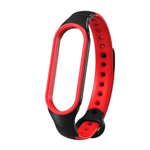 Curea de schimb (dimensiune personalizată, silicon, respirabilă) NEGRU/ROȘU Xiaomi Mi Band 6, Xiaomi Mi Band 5