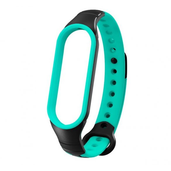 Curea de schimb (dimensiune personalizată, silicon, respirabilă) NEGRU/TURCOAZ Xiaomi Mi Band 6, Xiaomi Mi Band 5