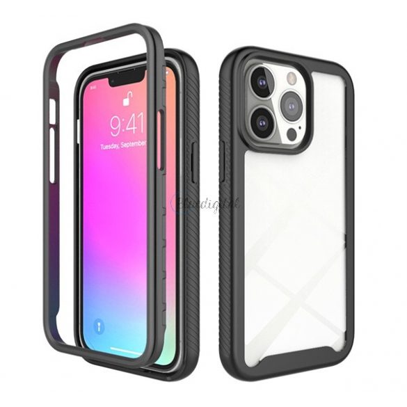 Protectie din plastic pentru telefon (cadru din silicon, ultra-subtire, rezistent la socuri, colt cu perna de aer) NEGRU Apple iPhone 13 Pro