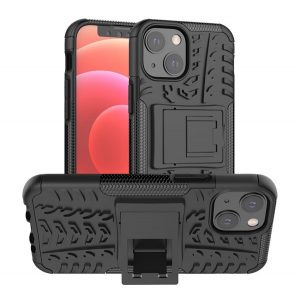 Protector de telefon din plastic Defender (rezistenta la impact mediu, interior din silicon, suport, model cauciuc auto) NEGRU Apple iPhone 13 mini