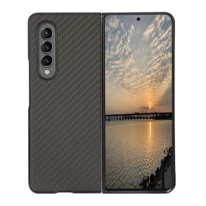 Protecție din plastic pentru telefon (efect piele, inserție silicon, model carbon) negru Samsung Galaxy Z Fold3 5G (SM-F926)