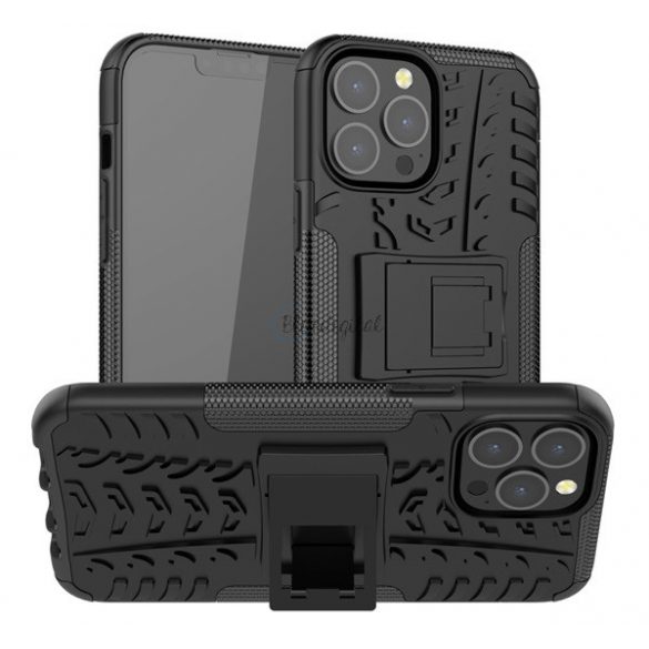 Protector de telefon din plastic Defender (rezistenta la impact mediu, interior din silicon, suport, model cauciuc auto) NEGRU Apple iPhone 13 Pro Max