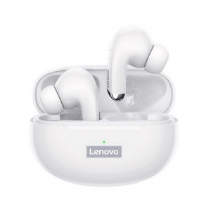 Căști bluetooth LENOVO LP5 STEREO (mini, v5.0, TWS, microfon + carcasă de încărcare) ALBE