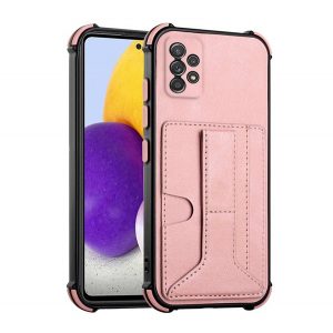 Protecție siliconică pentru telefon (rezistență medie la impact, efect piele, suport card bancar, suport desktop + brățară) GOLDEN RO RO ROO Samsung Galaxy A72 4G (SM-A725F)