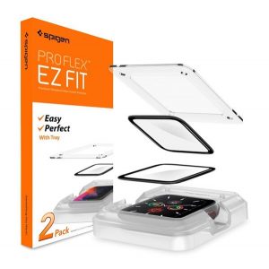 SPIGEN EZ FIT sticlă de protecție pentru ecran 2 buc (2,5D, 0,2 mm, ultra-subțire, 9H) NEGRU Apple Watch Series 4 44mm, Apple Watch Series 5 44mm, Apple Watch Series 6 44mm, Apple Watch Series SE 44mm