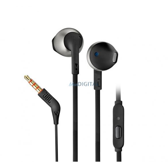 JBL T205 Căști stereo (mufă de 3,5 mm, buton de înregistrare, cablu plat) NEGRU