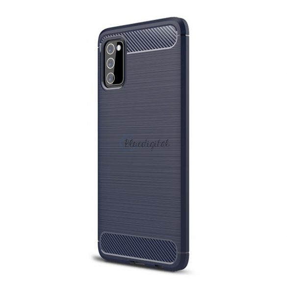 Protector de telefon din silicon (rezistență medie la impact, colț cu pernă de aer, periat, model carbon) ALBASTRU ÎNCHIS Samsung Galaxy A03s (SM-A037F)