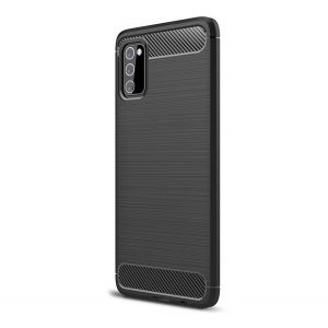 Protector de telefon din silicon (rezistență medie la impact, colț cu pernă de aer, periat, model carbon) NEGRU Samsung Galaxy A03s (SM-A037F)