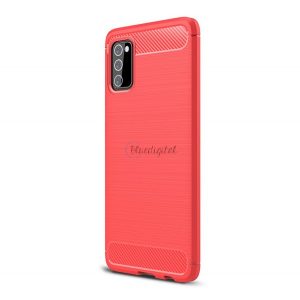 Protector de telefon din silicon (rezistență medie la impact, colț cu perne de aer, periat, model carbon) ROȘU Samsung Galaxy A03s (SM-A037F)