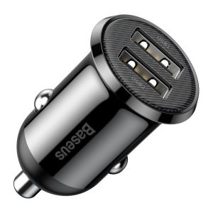 BASEUS GRAIN PRO încărcător auto 2 prize USB (24W, încărcător rapid) NEGRU