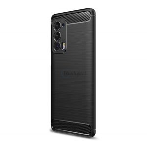 Protector de telefon din silicon (rezistență medie la impact, colț cu pernă de aer, periat, model carbon) NEGRU Motorola Edge 2021 5G (XT2141)