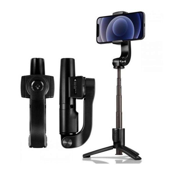 Trepied SPIGEN S610W (buton de control Bluetooth, stick selfie, 50 cm înălțime, rotire la 90°, mod gimbal) NEGRU