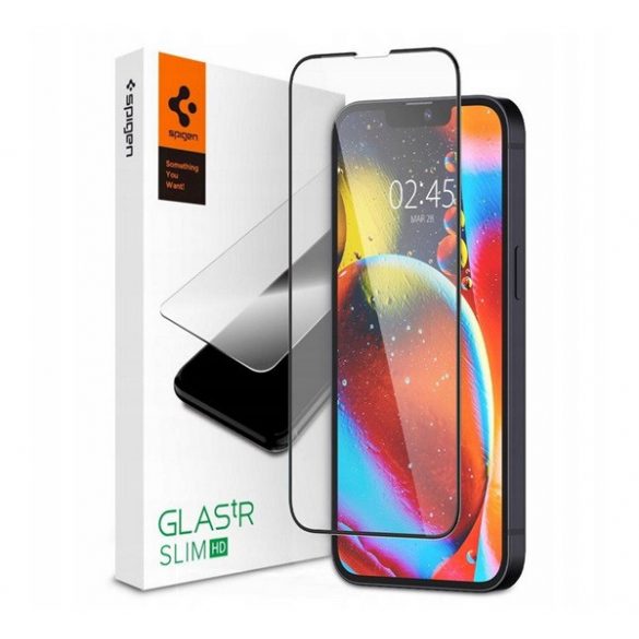 SPIGEN TR SLIM HD sticla de protectie pentru ecran (2.5D, rezistenta la zgarieturi, prietenoasa cu carcasa, fara amprenta, ultra-subtire, 0,2 mm, 9H) NEGRU Apple iPhone 13 mini