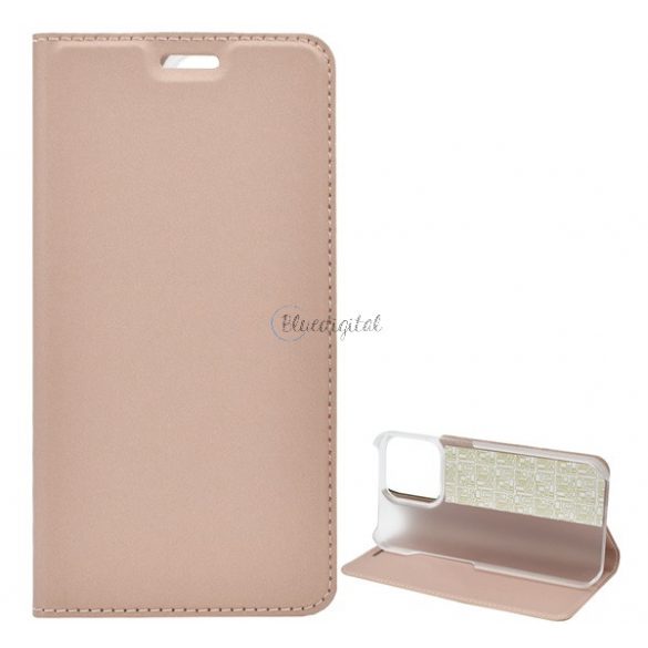 Carcasa in picioare, efect piele (FLIP, deschidere laterala, functie suport de masa) ROSE GOLD 2 Apple iPhone 13 mini