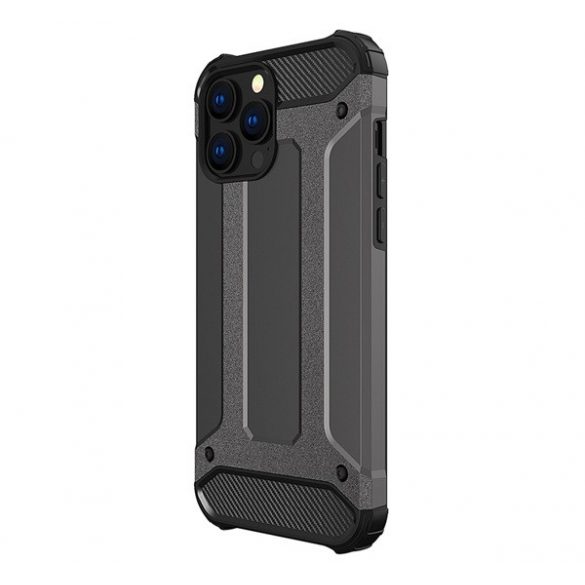 Protector de telefon din plastic Defender (rezistenta medie la impact, colt cu perna de aer, interior din silicon, efect metalic) NEGRU Apple iPhone 13 Pro Max