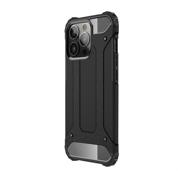 Protector de telefon din plastic Defender (rezistenta medie la impact, colt cu perna de aer, interior din silicon, efect metalic) NEGRU Apple iPhone 13 Pro Max