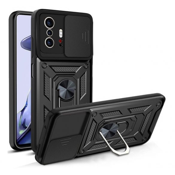 Defender protecțiede telefon din plastic (rezistent la impact mediu, interior din silicon, inel suport pentru telefon, protecție pentru cameră) negru Xiaomi 11T, Xiaomi 11T Pro