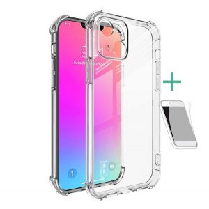 Protector de telefon din silicon IMAK (rezistenta medie la impact, colt cu perna de aer + folie protector ecran) TRANSPARENT Apple iPhone 13