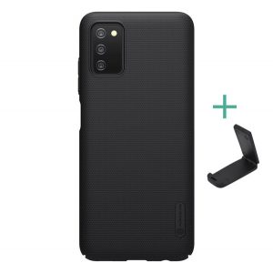 Protectie de telefon din plastic NILLKIN SUPER FROSTED (cauciucat, suprafata aspra + suport de masa) NEGRU Samsung Galaxy A03s (SM-A037F)