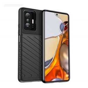 Husă silicon pentru telefon (rezistent la impact mediu, cu dungi, model convex) negru Xiaomi 11T Pro, Xiaomi 11T