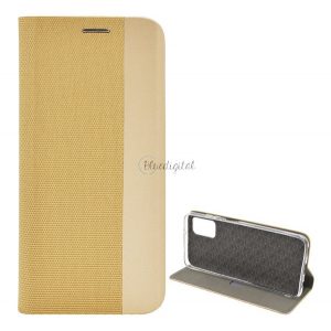 Carcasa in picioare, efect piele (FLIP, deschidere laterala, functie suport pentru masa, model textil) GOLD Samsung Galaxy A03s (SM-A037F)