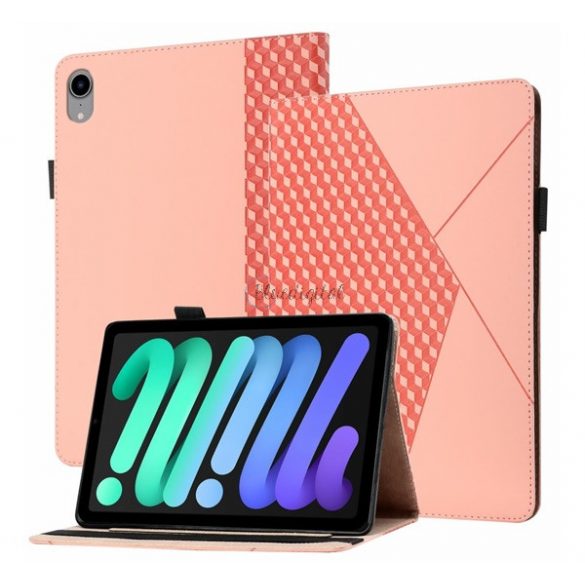 Carcasă în picioare, efect piele (FLIP, deschidere laterală, suport de birou, romb 3D, premium, suport pentru creion) ROSE GOLD Apple IPAD mini 6 (2021)