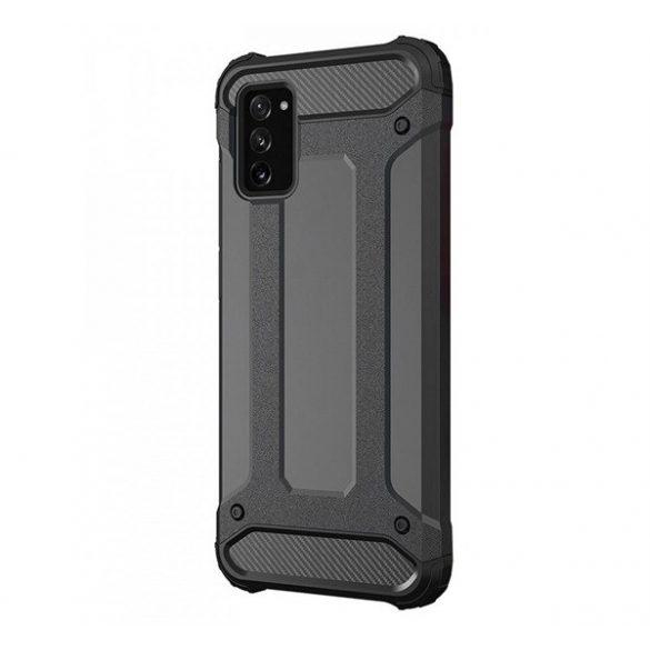 Protecție din plastic pentru telefon Defender (rezistență medie la impact, toc cu pernă de aer, interior din silicon, efect metalic) negru Samsung Galaxy A03s (SM-A037F)