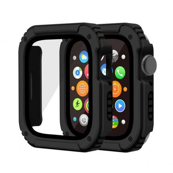 Cadru din plastic (rezistent la impact + sticla protectoare pentru ecran) NEGRU Apple Watch Series 7 45mm