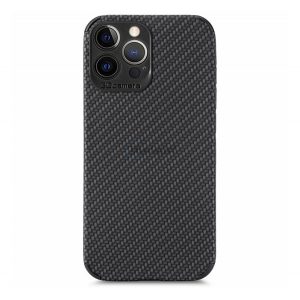 Protectie de telefon din silicon (efect piele, protectie camera, model carbon) NEGRU Apple iPhone 13 Pro