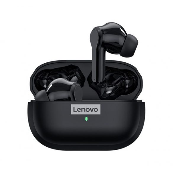 Căști bluetooth LENOVO LIVEPODS LP1S STEREO (v5.0, TWS, filtru de zgomot, rezistent la apă + carcasă de încărcare) NEGRU