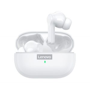 Căști bluetooth LENOVO LIVEPODS LP1S STEREO (v5.0, TWS, filtru de zgomot, rezistent la apă + carcasă de încărcare) ALBE