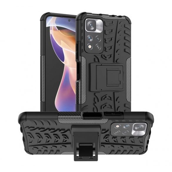 Defender protecțiede telefon din plastic (rezistent la impact mediu, interior silicon, anti-alunecare, model de anvelope auto) negru Xiaomi Redmi Note 11 Pro Plus 5G