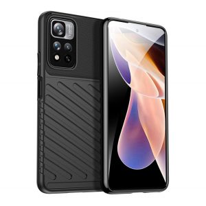 Protector de telefon din silicon (rezistent mediu la impact, cu dungi, model convex) NEGRU Xiaomi Redmi Note 11 Pro Plus 5G