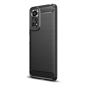 Husă silicon pentru telefon (rezistent la impact mediu, călcâi pernă de aer, model de carbon periat) negru Xiaomi Redmi Note 11 Pro